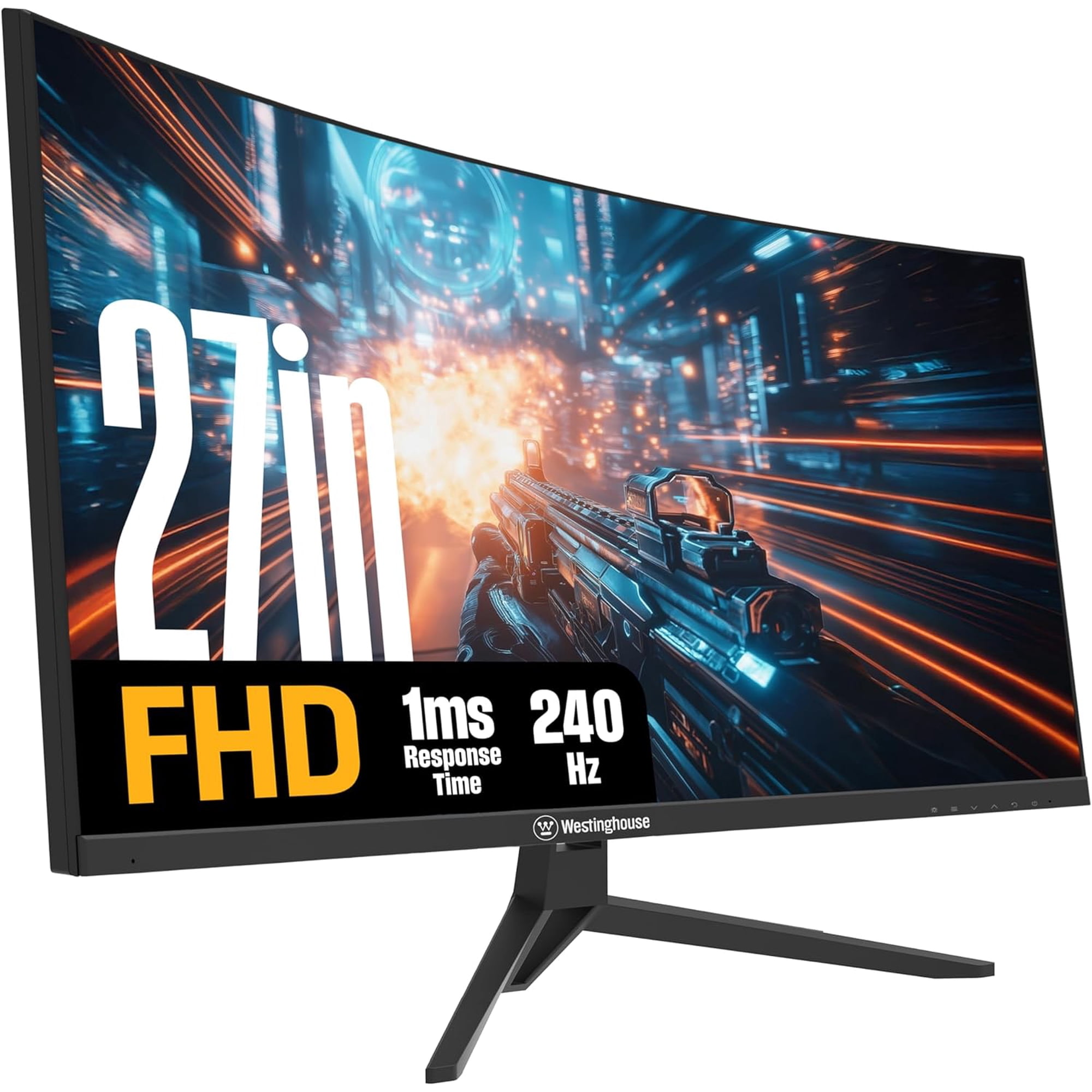 Westinghouse 27 Inch Curved Gaming Monitor, 240Hz, 1ms, 1500R, FHD 1080P, 4000:1 Contrast Ratio, 118% sRGB, AMD FreeSync, Eyecare, for PC Games with Built-in Speakers, DisplayPort, HDMI-Black