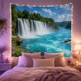 thumbnail image 2 of Waterfall Over Rocky Cliff Beside Turquoise River, Peaceful Digital Art for Nature Lovers, Nature Decor, New Home Gift, Tapestry Wall Hanging for Living Room and Study Room, 2 of 6