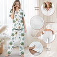 thumbnail image 4 of Yuyamidu Green Palm Leaves Women's Pajama Set Summer 2-Piece Short Sleeve Notch Collar Sleepwear Button Up Nightwear, 4 of 7