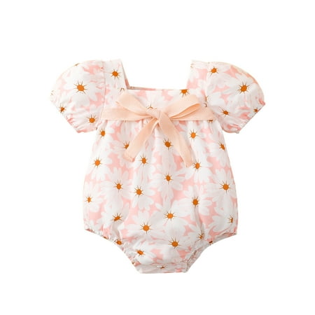 

Bagilaanoe Newborn Baby Girl Rompers Floral Print Short Sleeve Bodysuits 3M 6M 12M 18M Infant Summer One Piece Short Jumpsuit
