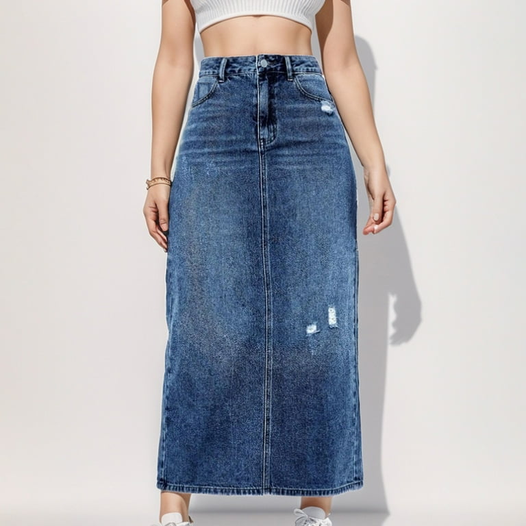 Skirts for Women Mid High Waisted Denim Skirt with Holes Denim Mid Length Skirt Mini Skirt Long Skirts for Women Maxi Skirts for Women Color Blue Size M Walmart