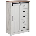 thumbnail image 5 of 47.64" H Farmhouse 5 Drawers Dresser, Tall Dresser 5 Chest of Drawers with Sliding Barn Door, Wooden Storage Organizer Cabinet Chest of Drawer for Closet for Living Room, Hallway (White), 5 of 9