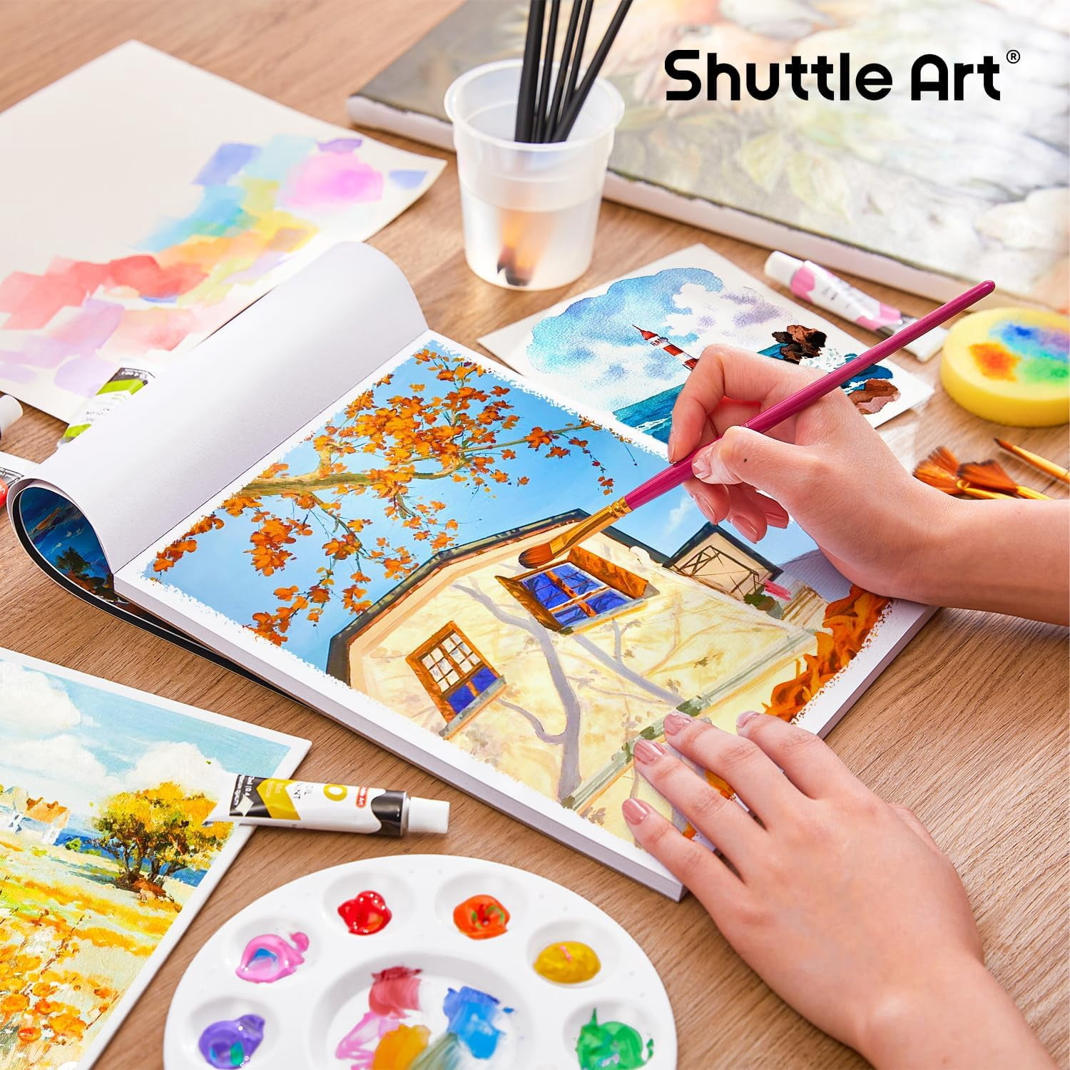 Shuttle Art 168 Pcs Artist Painting Set, Deluxe Art Set with Paint, Wooden Easel, Canvas, Paper Pads, Brushes and Other Art Supplies, Complete Painting Kit for Adults and Artists