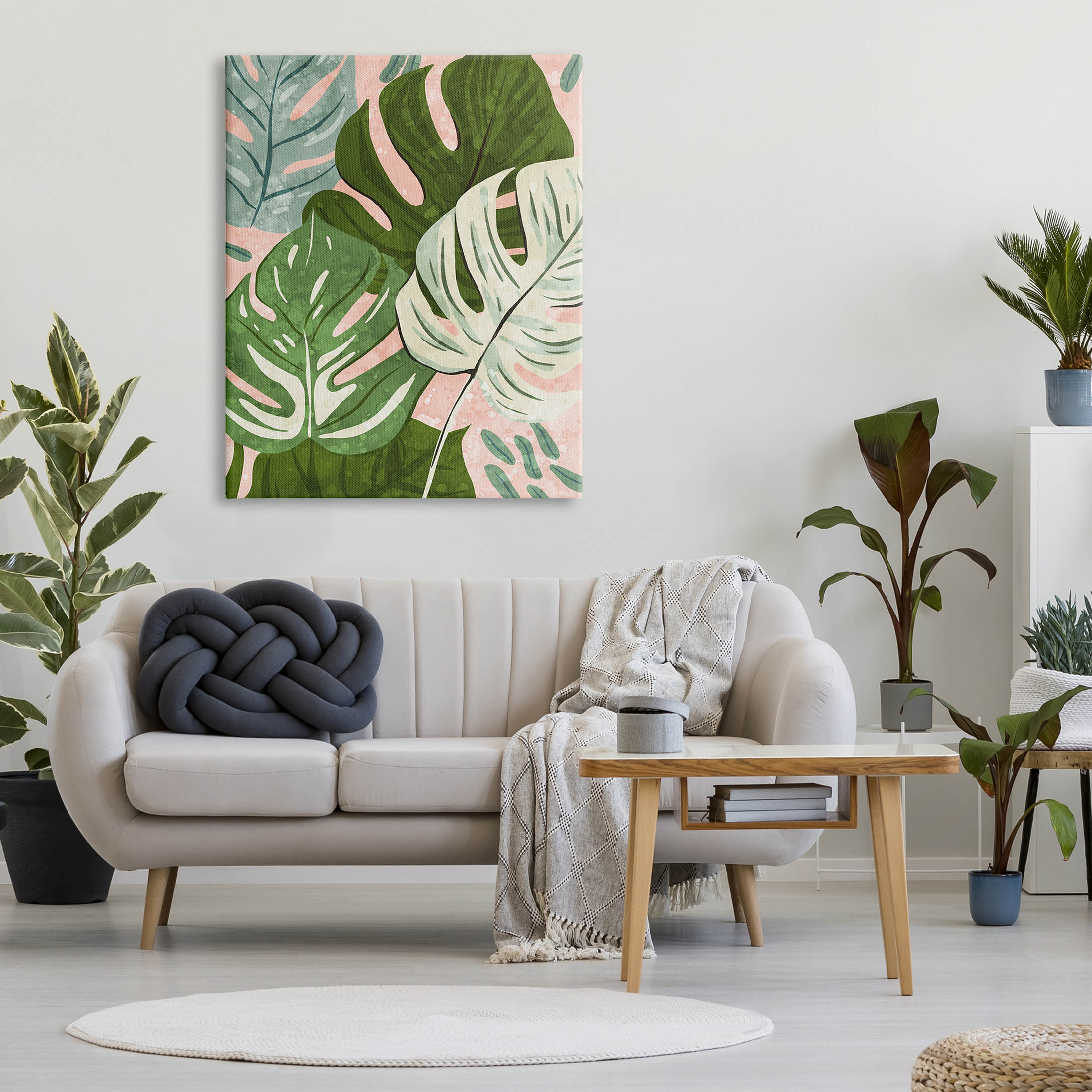 Layered Monstera Plant Leaves Botanical & Floral Graphic Art Gallery Wrapped Canvas Print Wall Art