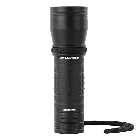 LUXPRO Zoom Focus 390 Lumen LED Handheld Flashlight - Features Patented TackGrip and Aircraft-Grade Aluminum - Pocket-Sized Camping Accessories with Wrist Lanyard - Batteries Included