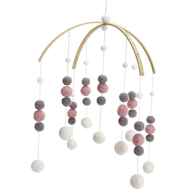 Baby Mobile Wind Chime Nursery Crib Decorative Hanging Balls String Craft Toy Pink and Gray