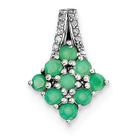 - Sterling Silver Diamond & Emerald Square Pendant