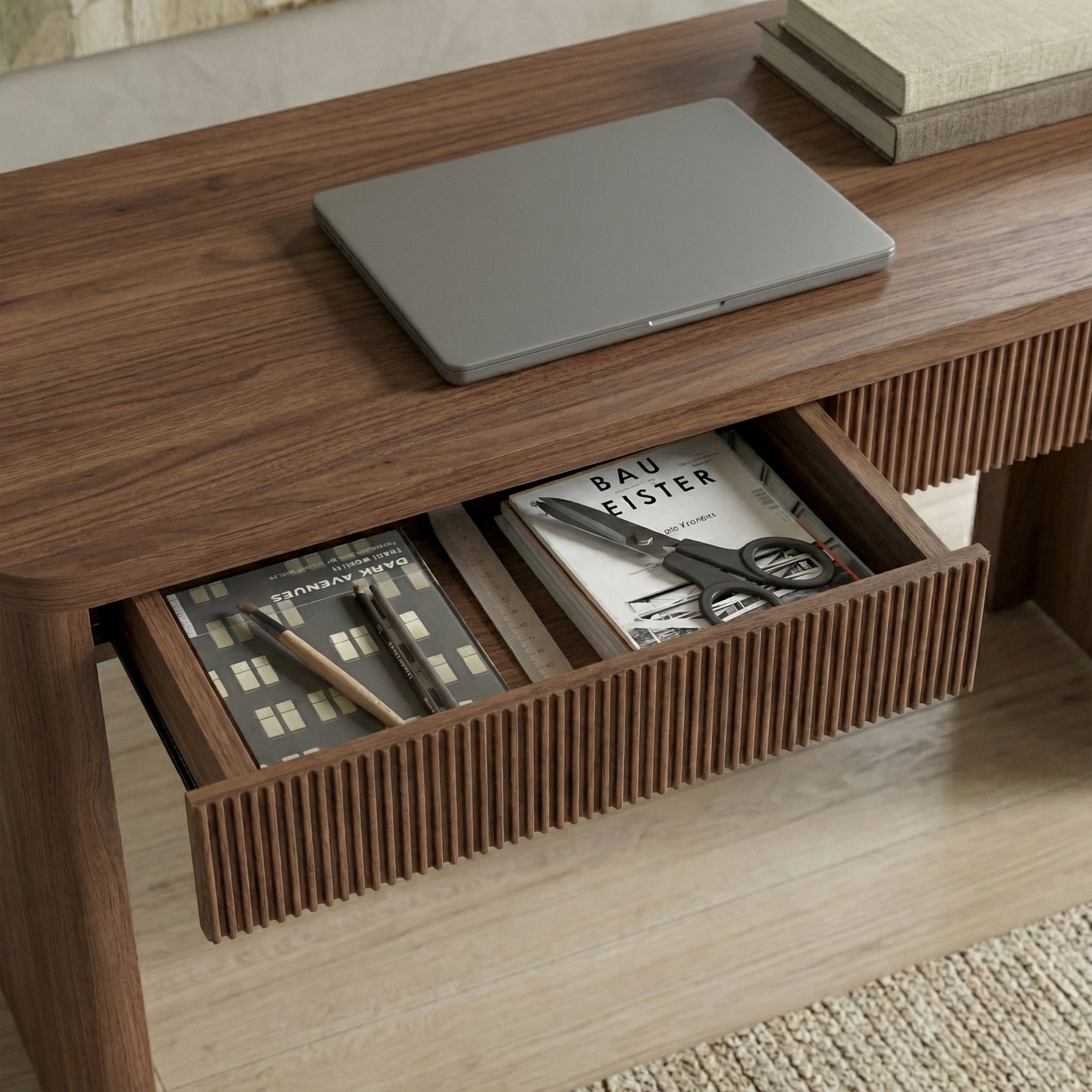 Evelyn&Zoe Modern/Contemporary 47.5" Wide Satin Walnut Home Office