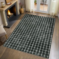 HOMERRY Area Rug 5' x 7' Rugs for Living Room Modern Washable Indoor Plaid Print Carpet, Black