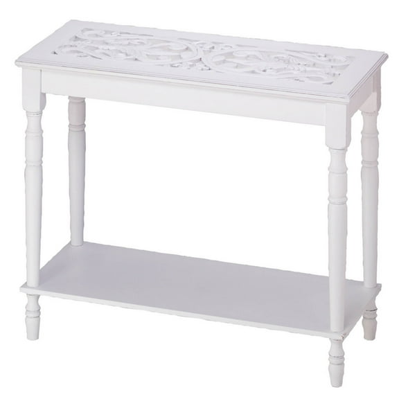 36" White Contemporary Intricately Carved Top Table