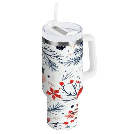 

40 Oz Car Handle Water Cup 10.8x3.85 Inch Stainless Steel Water Cup With Handle Water Cup Car Water Cup Travel Coffee Cup Colorful Birds for Christmas