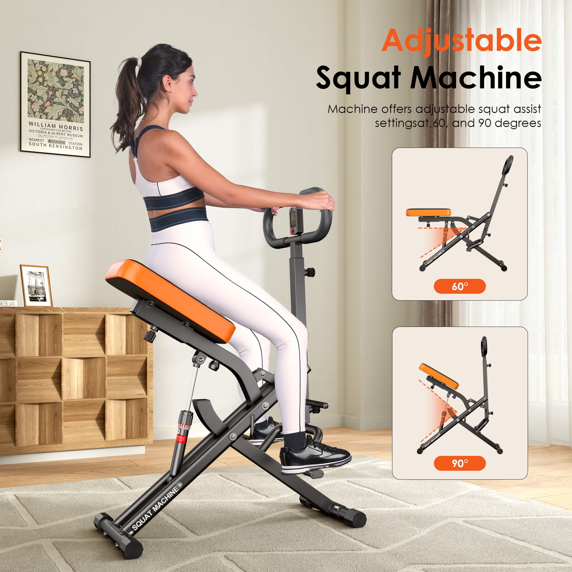 SogesPower Squat Machine Rowing Machines for Home, Foldable Fitness Rowing Machine Row, Ride Squat Machine with Adjustable 2 Resistance Bands for Workout Exercise, 330 lbs Weight Capacity, Black