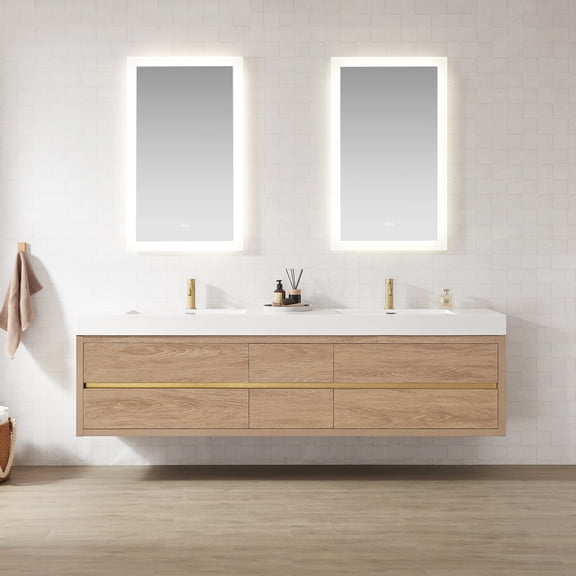 Palencia 84" Wall-Mount Vanity in North American Oak with White Top