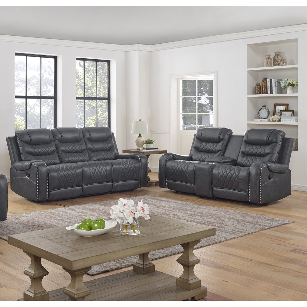 Klens Faux Leather Reclining Sofa and Loveseat with Nail head Trim