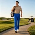 thumbnail image 6 of Quick Dry Straight Leg Trousers for Men Golf Dress Pants Slim Fit Casual Work Bottoms Blue S, 6 of 8