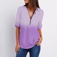 thumbnail image 2 of Ruyang Women Spring And Summer Casual Zipper V Neck Solid Color Long Sleeved Button Gradient Color Pull Sleeve Loose Top Womens Running Tee Shirts, 2 of 7