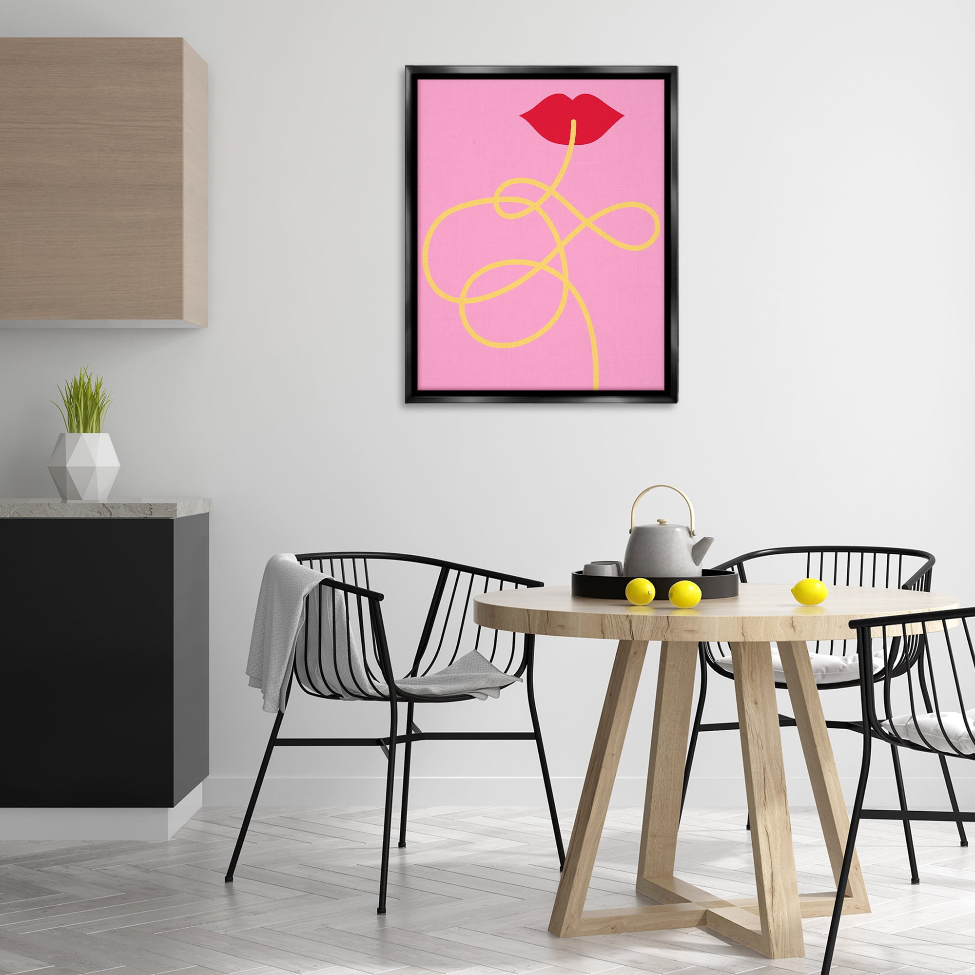 Stupell Industries Pasta Noodle & Lips Food & Beverage Painting Black Floater Framed Canvas Art Print Wall Art, 25 x 31