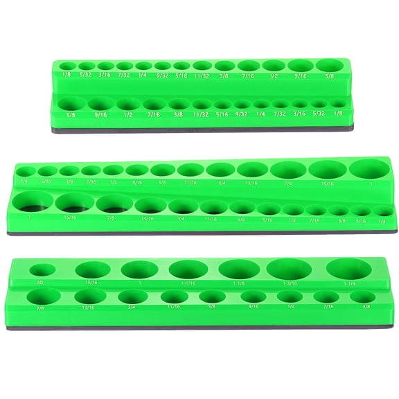 Uxcell 3pcs Magnetic Socket Organizer 1/4" 3/8" 1/2" Drive SAE Socket Tray Holds 68 Standard and Deep, Green