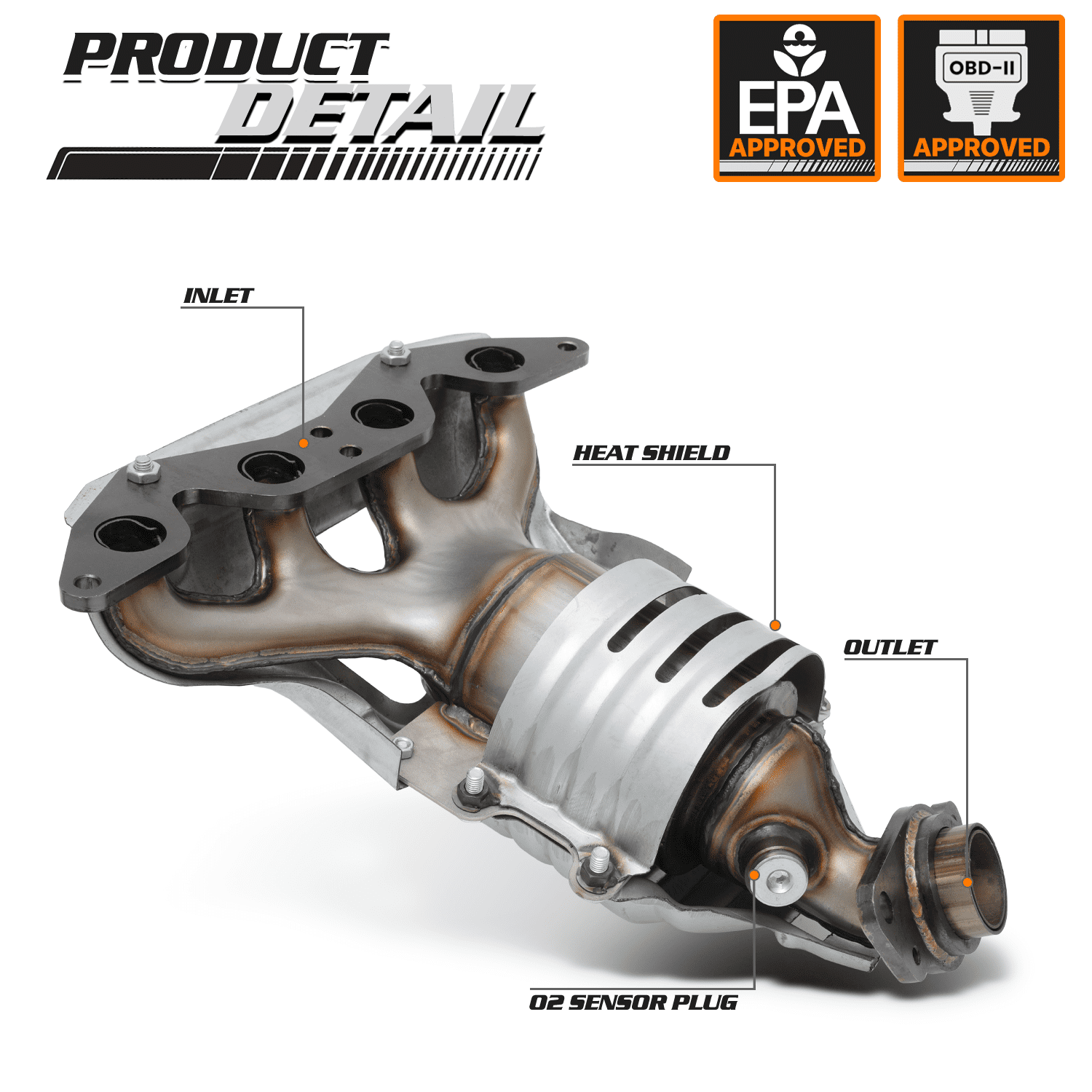 M-AUTO Catalytic Converter Exhaust Manifold with Heat Shield For 2001-2005 Honda Civic, Fits CX DX HX LX VX Models with 1.7L Engine
