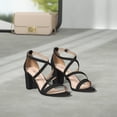 thumbnail image 2 of Sandalia de gamuza DREAM PAIRS para mujer Madison negra con tacón bloque de 7.5 cm, 2 of 9