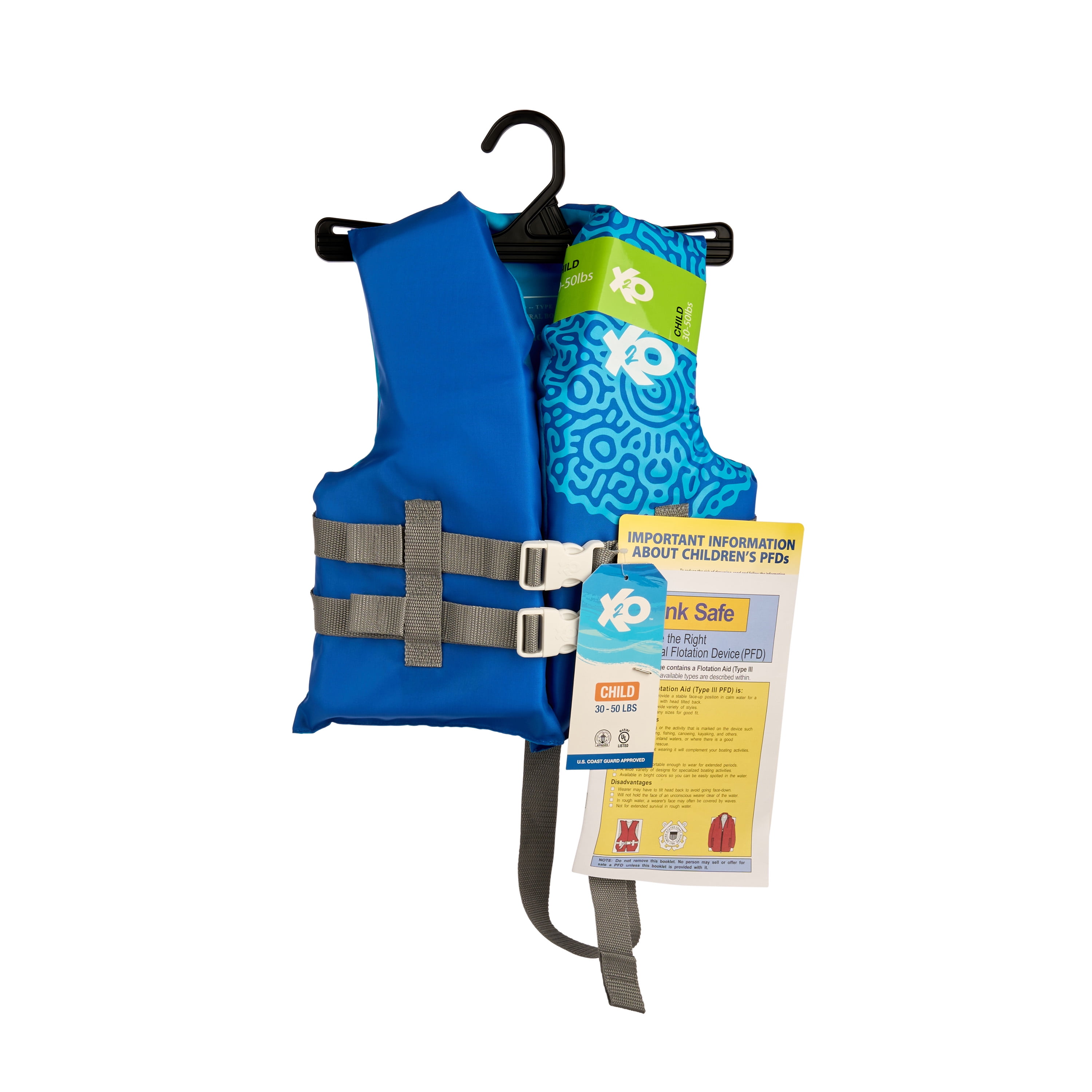 X2O Universal Child Open-Sided Life Vest and Jacket, 30lbs - 50lbs, Blue  Ocean Coral 