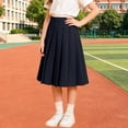 thumbnail image 2 of Rggeeun Child Girls Skirt Solid Color Pleated Ruffle Elastic High Waist Knee Length A Line for Summer Everyday Use Trendy Skirts,Blue,9-10 Years, 2 of 8