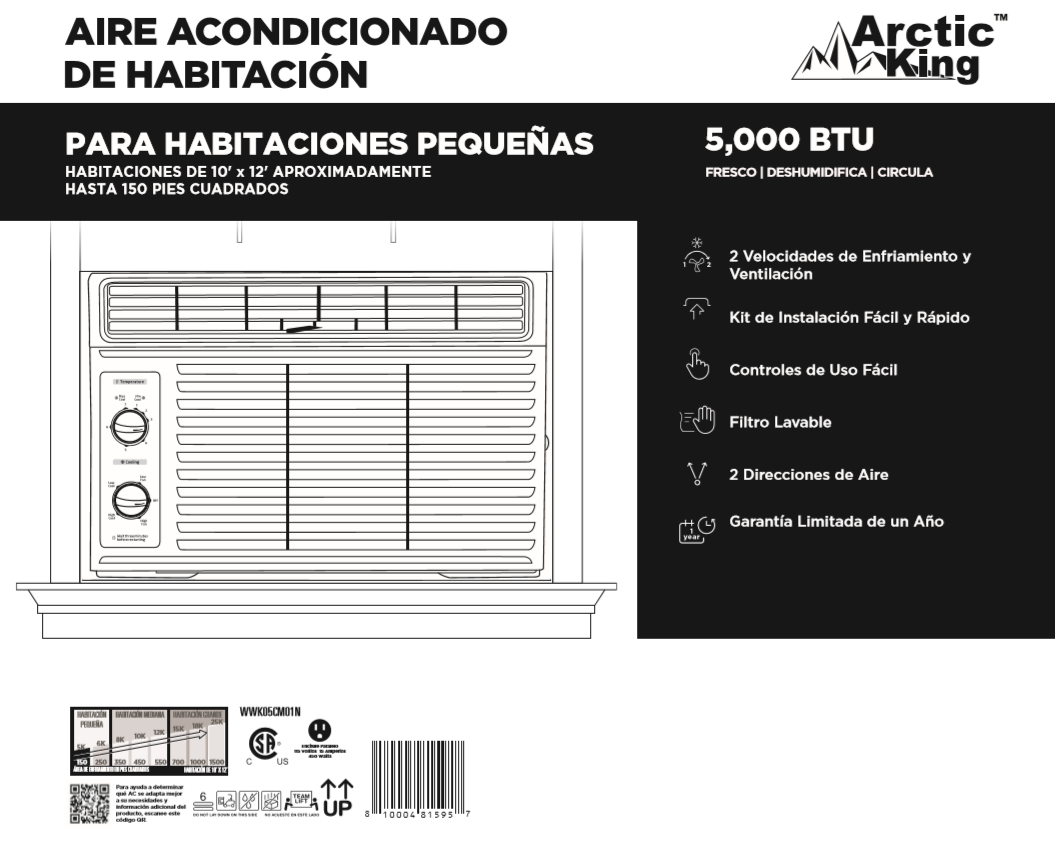Arctic King 5,000 BTU 115V Mechanical Window Air Conditioner, WWK05CM01N - image 9 of 11