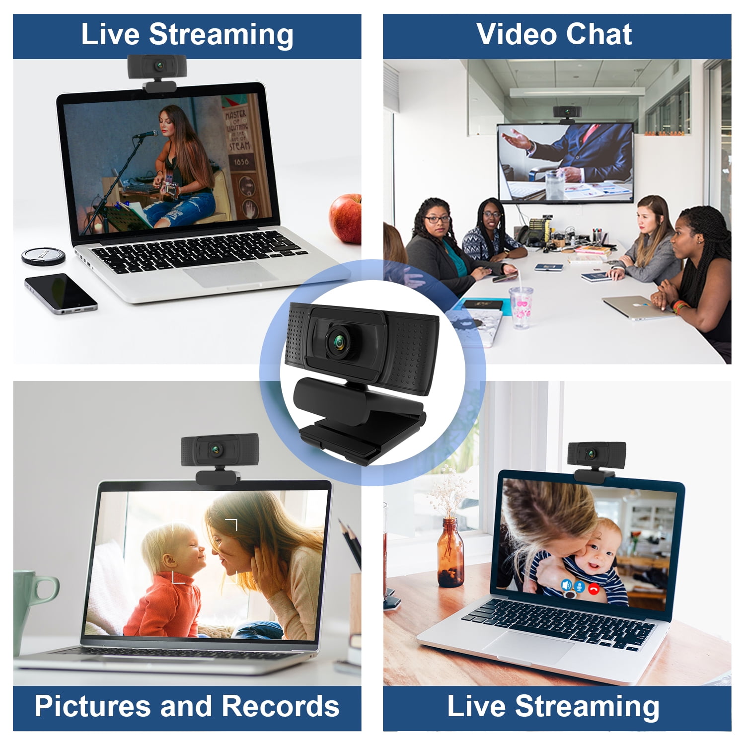 Anivia 1080p HD Fixed Focus Webcam, USB Camera with Microphone Free Cover Slide,Video Calling Computer Camera, Built-in Mic, Flexible Rotatable Clip(The Tripod not Included&Ship from USA）