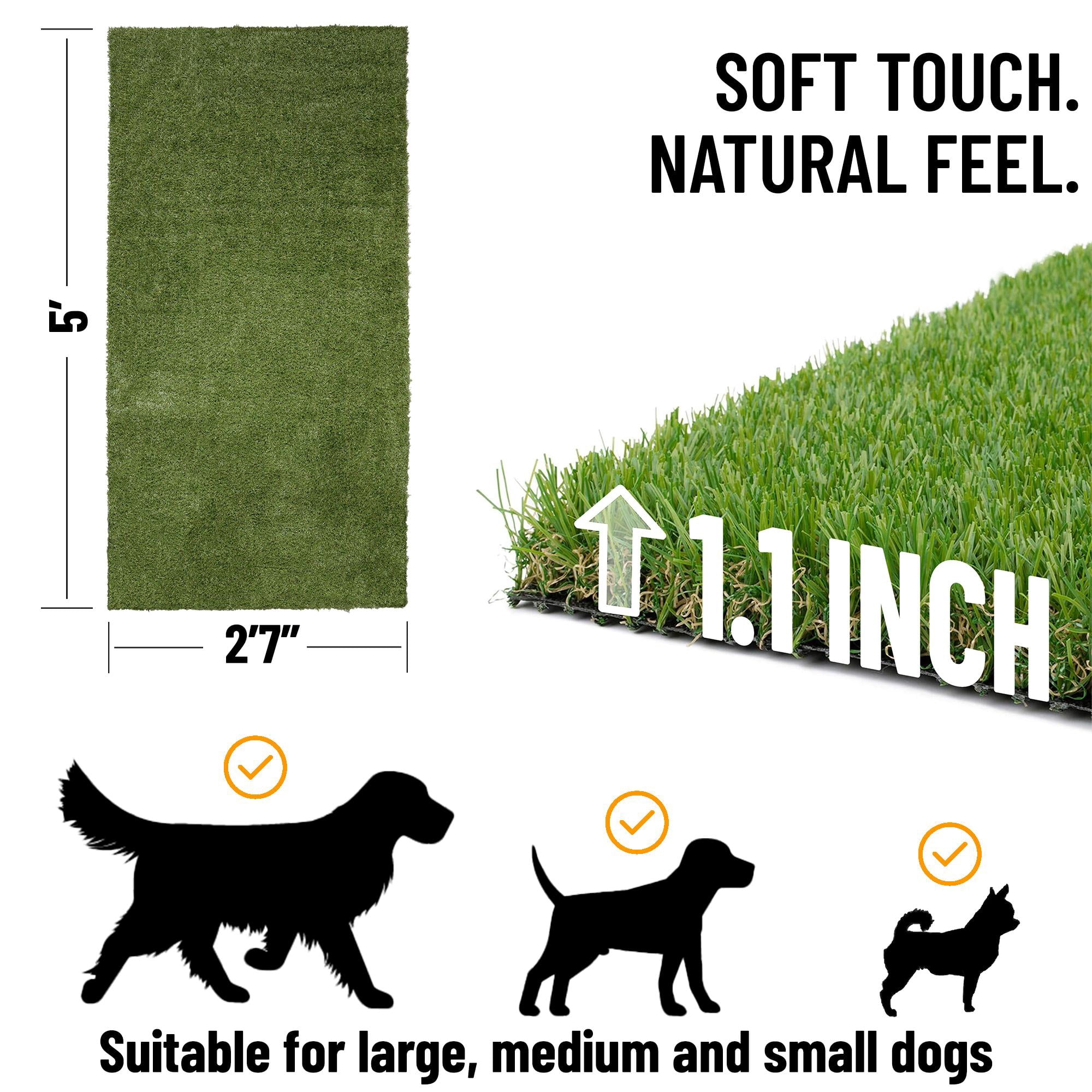 Ottomanson Pet Training Grass Pad 3x5 Dog Fake Grass Floor Mat, 2'7" x 5', Green