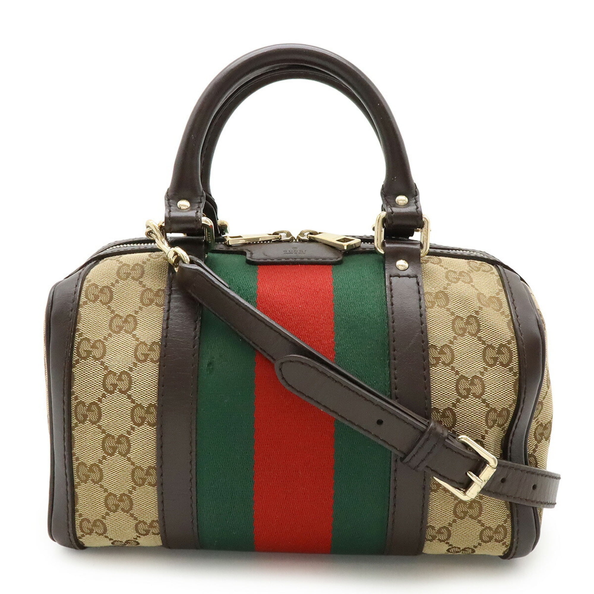 Pre-Owned GUCCI GG Canvas Sherry Line Handbag/Shoulder Bag in Khaki Beige and... (Good)