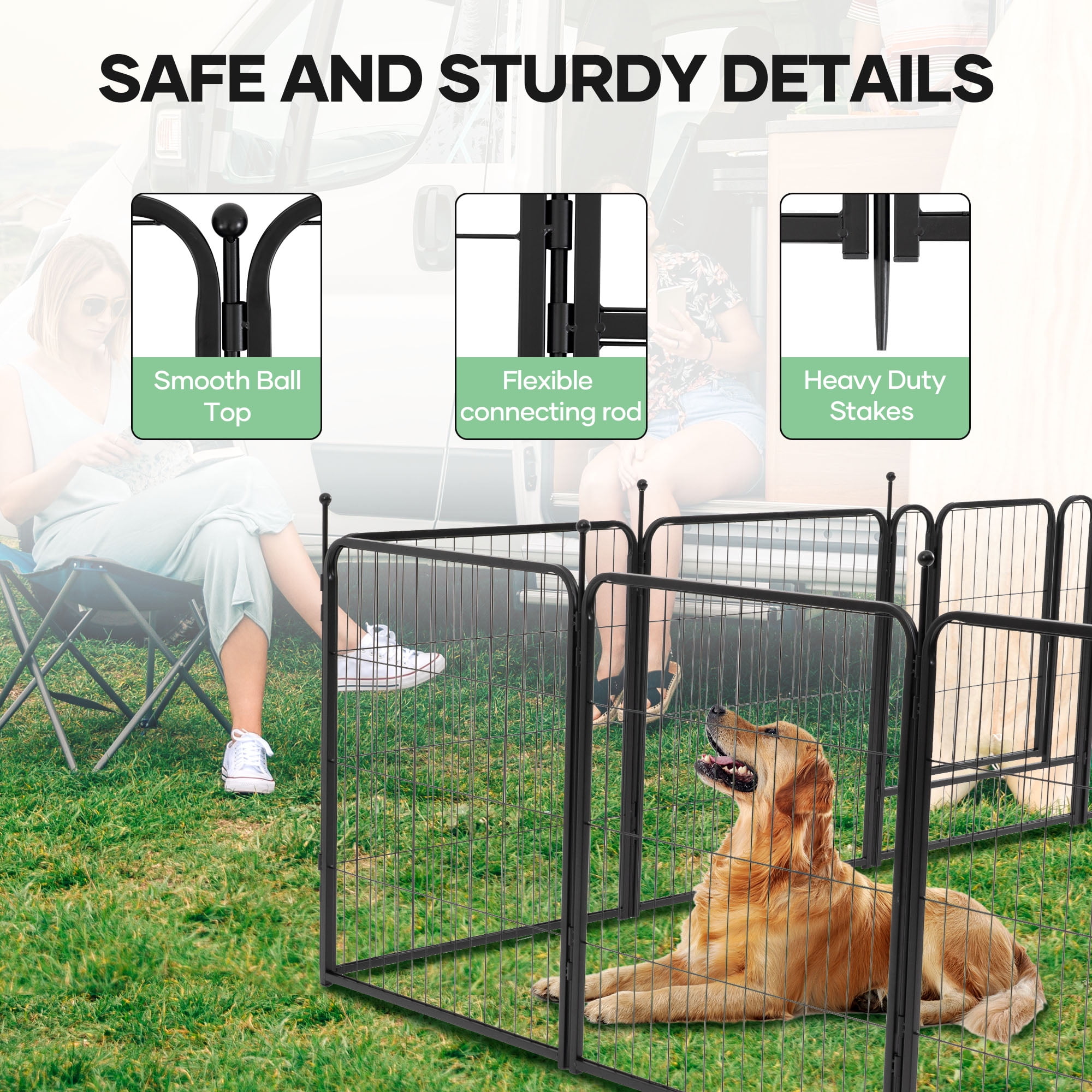 Naipo Dog Playpen for Large Dogs, 32in 16 Panels Portable Dog Fence, Outdoor Playyard for Dog/Puppy, Portable, Black