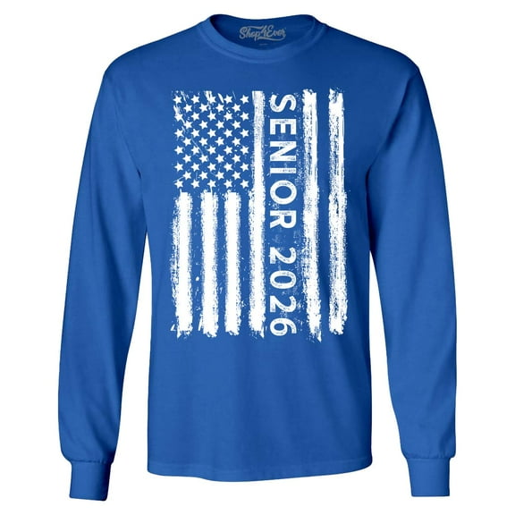 Shop4Ever Men's Senior 2026 American Flag Long Sleeve Shirt Large Royal Blue