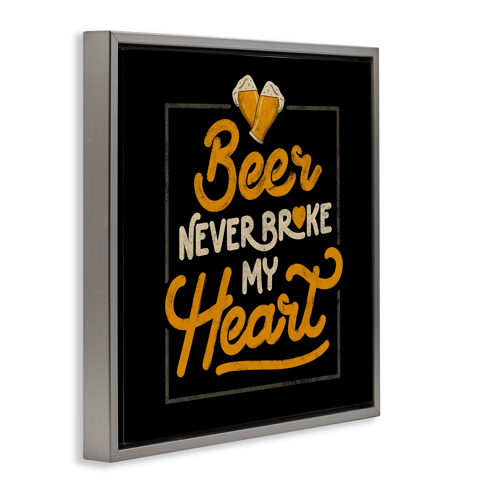 Stupell Industries Beer Never Broke My Heart Gray Framed Floater Canvas Wall Art, design by EduEly Designs