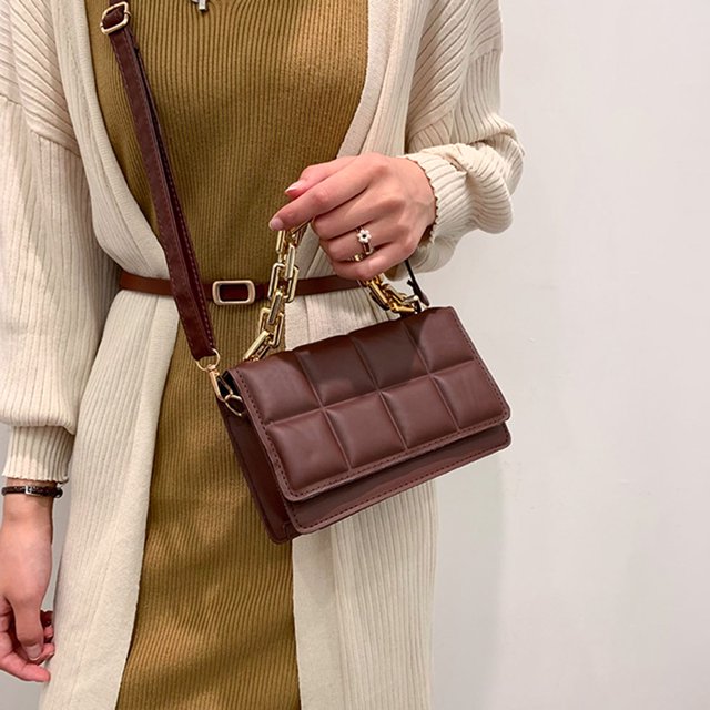 Bolsa Bolsos de hombro de cuero con cadena de bandolera con estampado de pago para mujer (café) JShteea Para Estrenar