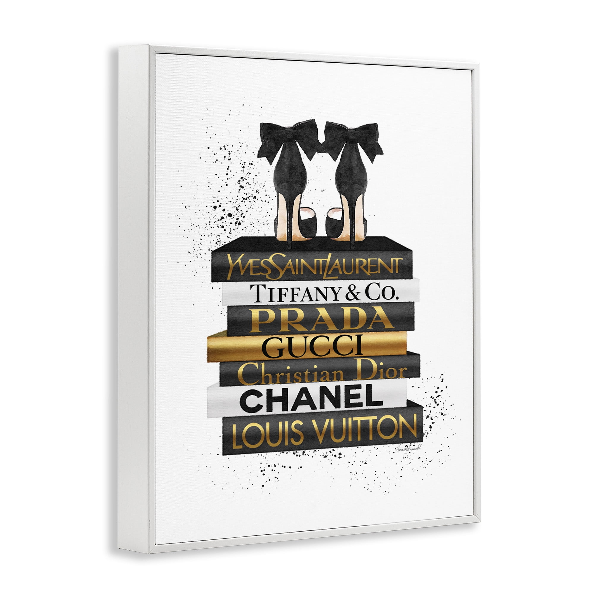 Stupell Industries Black Gold White Glam Bookstack Beauty & Fashion Painting White Framed Art Print Wall Art, 16 x 20