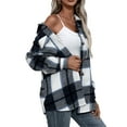 thumbnail image 5 of Sunisery Women's Plaid Shacket Jacket Flannel Long Sleeve Shirt Lapel Button Down Loose Coat with Pockets, 5 of 6
