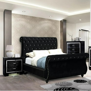 Glam Black Solid Wood King Bedroom Set 3pcs FOA CM7128BK-EK Noella