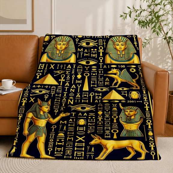 SPXUBZ Ancient Egypt Pattern Flannel Fleece Blanket, Historical Art Throw Blanket, Soft Cozy Warm Blanket for Bedroom Decor