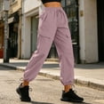 thumbnail image 4 of VEKDONE Women's Tapered Pants Elastic Waist Drawstring Cargo Pants Casual Lightweight Comfy Hiking Joggers Pants with 4 Pockets Travel Outdoor Streetwear Pink L, 4 of 6