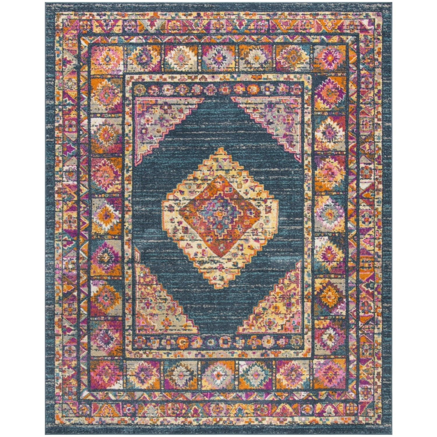 SAFAVIEH Madison Emmet Traditional Runner Rug, Blue/Fuchsia, 2'3" x 12'