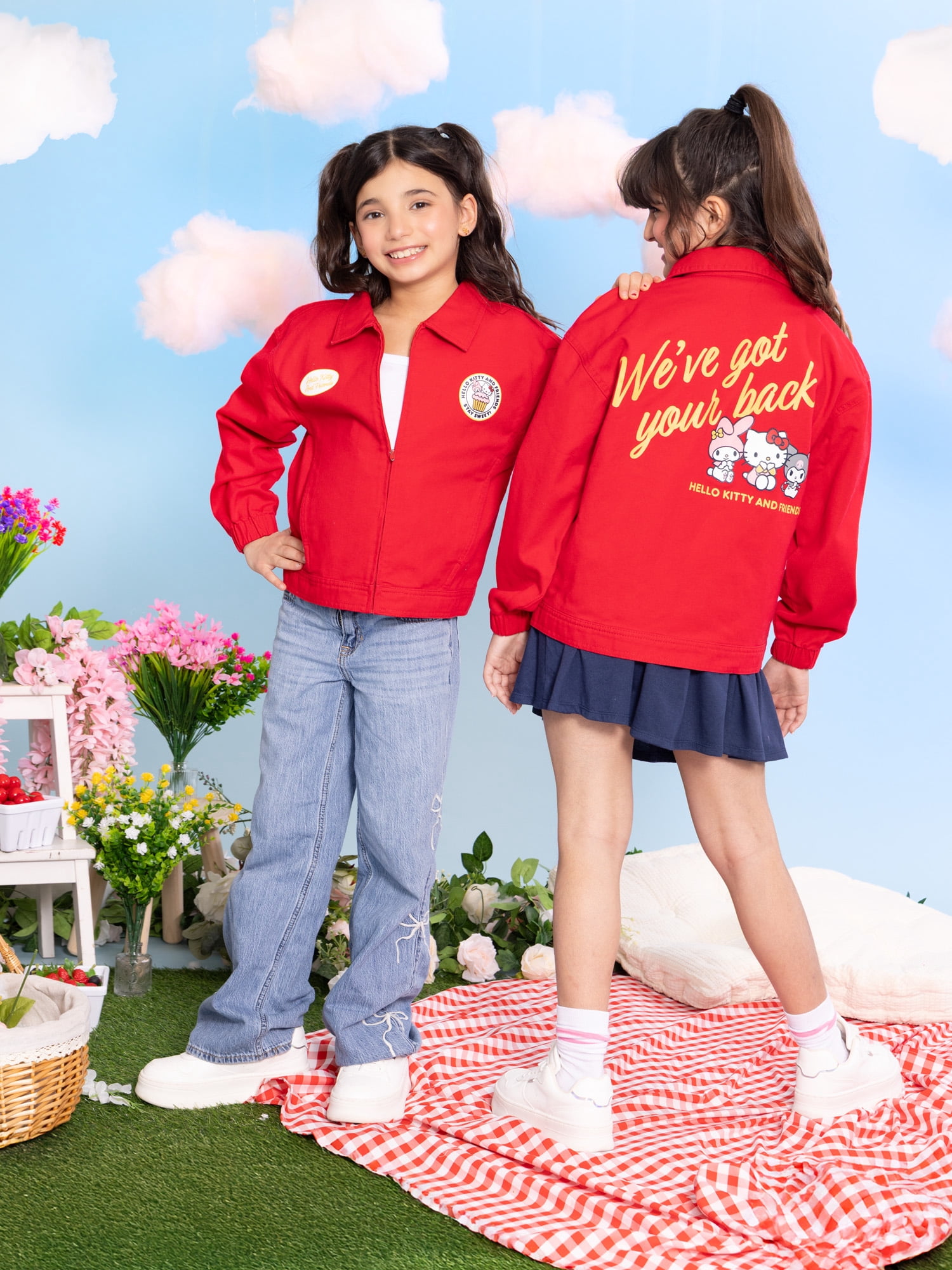 Wonder Nation Hello Kitty Girls Full Zip Twill Jacket, Sizes 4-16
