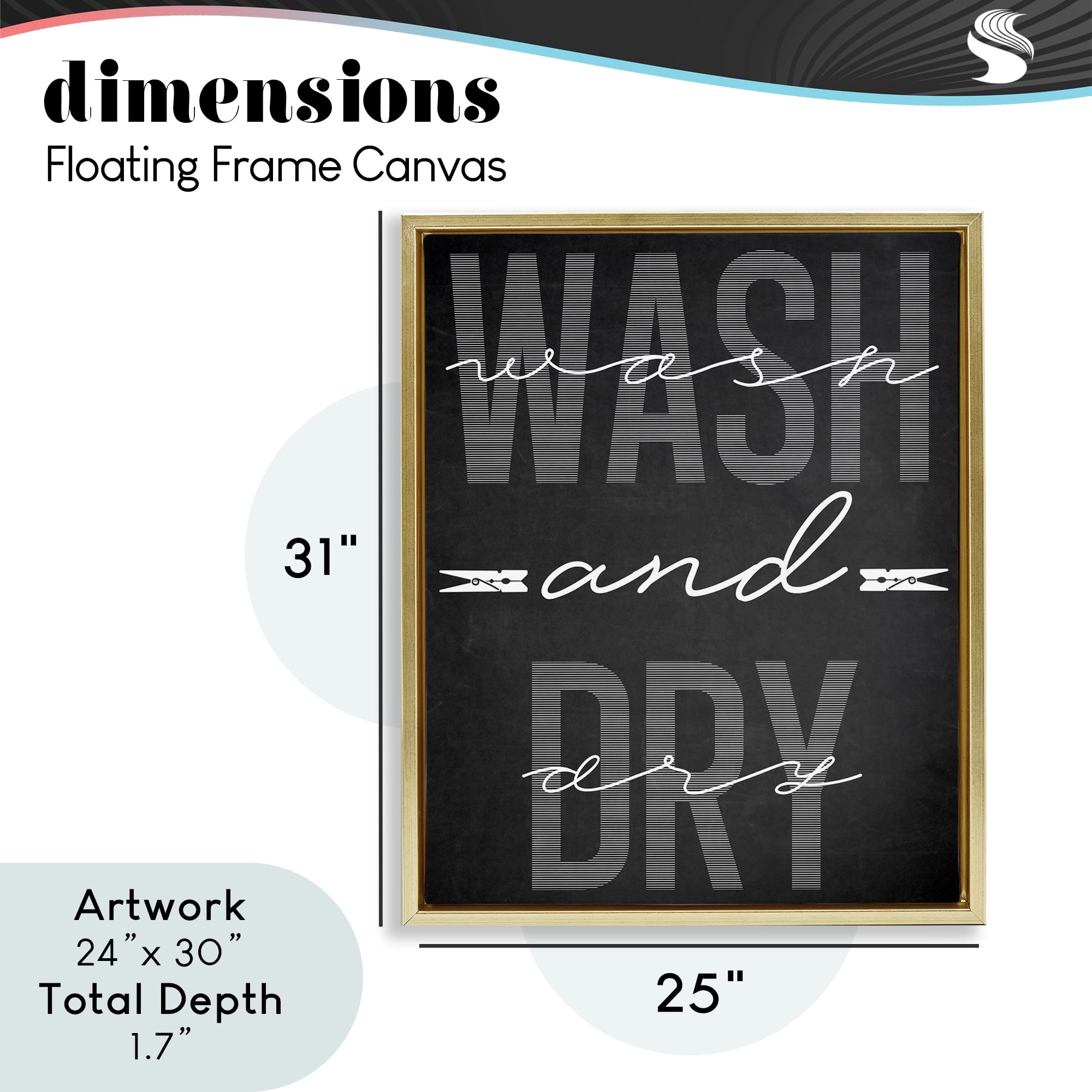 Wash And Dry Black Minimal Gold Framed Floater Canvas Wall Art, design by Marcus Prime