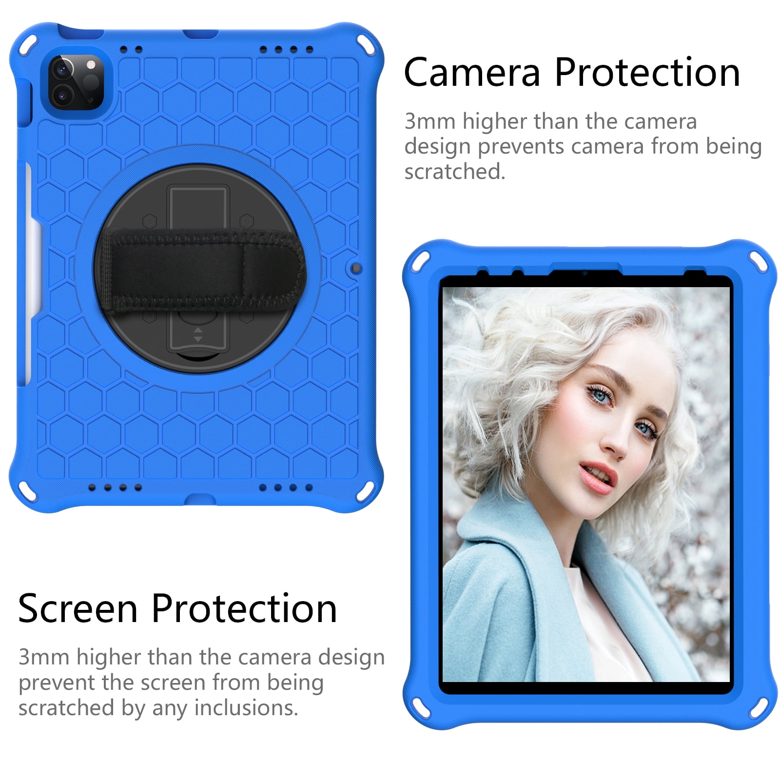 Mantto Shockproof Case for iPad 10th Generation 10.9" 2022 iPad Case with Shoulder Strap,Heavy Duty Rotating Kickstand Hand Strap Rugged Defender Protective Case w/Pencil Holder, Blue+Black
