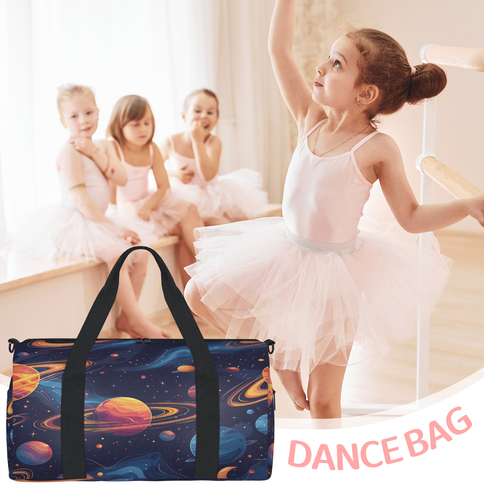 Herdesigns Planet Outer Space Colorful Galaxy Gym Bag for Women, Duffle Bag for Travel Sport, Lightweight Waterproof Carry on Weekender Overnight Dance Yoga Workout Bags
