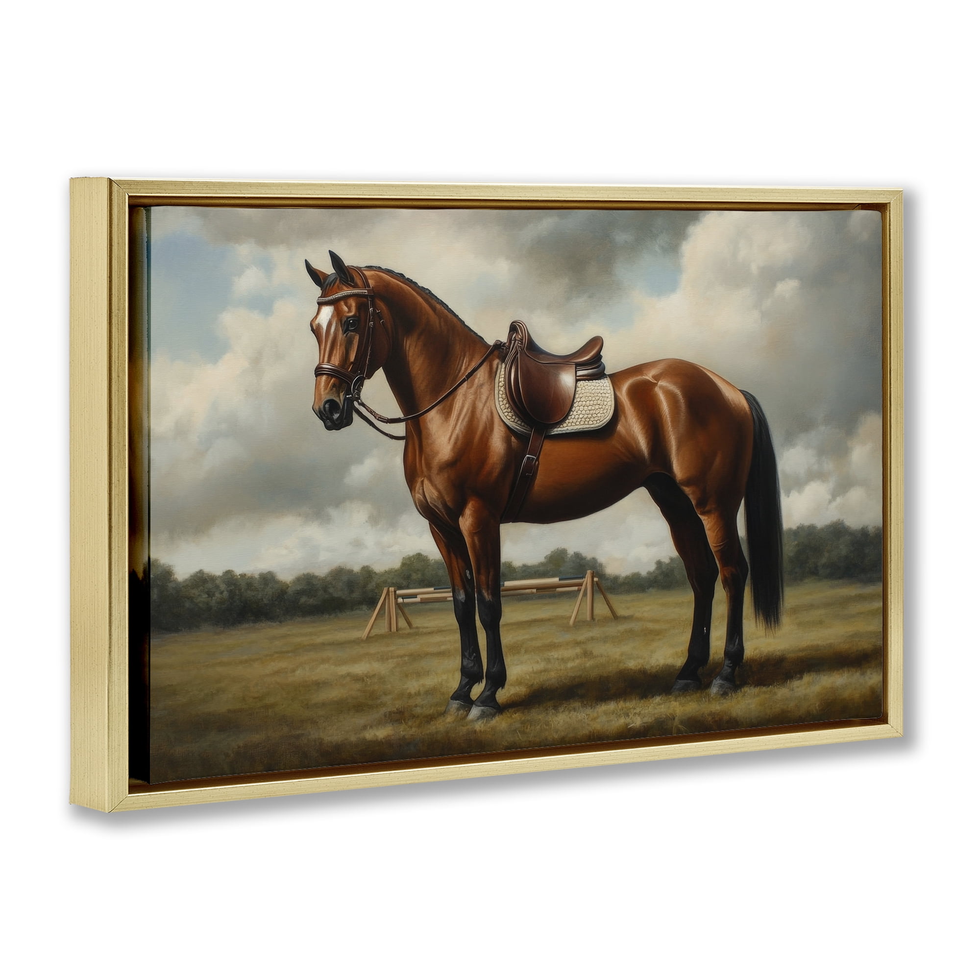 Stupell Industries Red Mare in Pastoral Landscape Gold Framed Floater Canvas Wall Art, design by Petal Prints Design