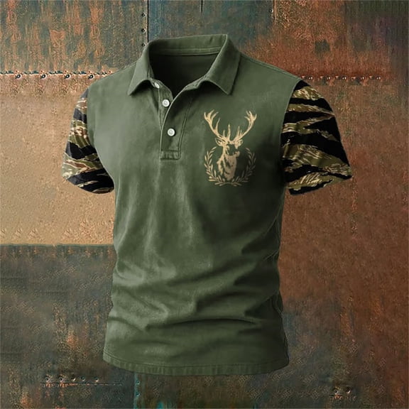 Polo Shirts for Men Short Sleeve Button Collared Top Cowboy Summer Sports Golf Shirts Army Green L