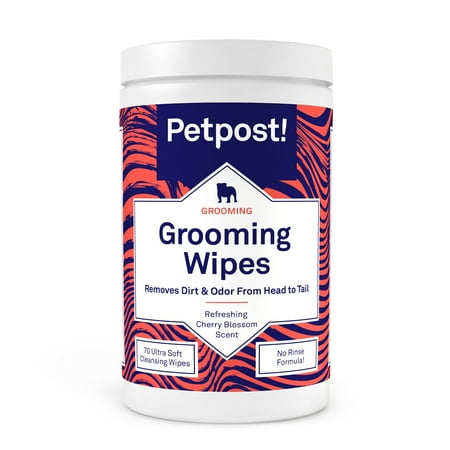 UPC: 0859654006254 | Petpost | Grooming Wipes for Dogs – Large Deodorizing Wipes with Cherry Blossom Scent – 70 Ultra Soft Cotton Pads in Cleansing Solution