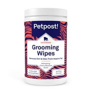 Petpost | Grooming Wipes for Dogs - Large, Deodorizing Wipes with Cherry Blossom Scent - 70 Ultra Soft Cotton Pads in Cleansing Solution