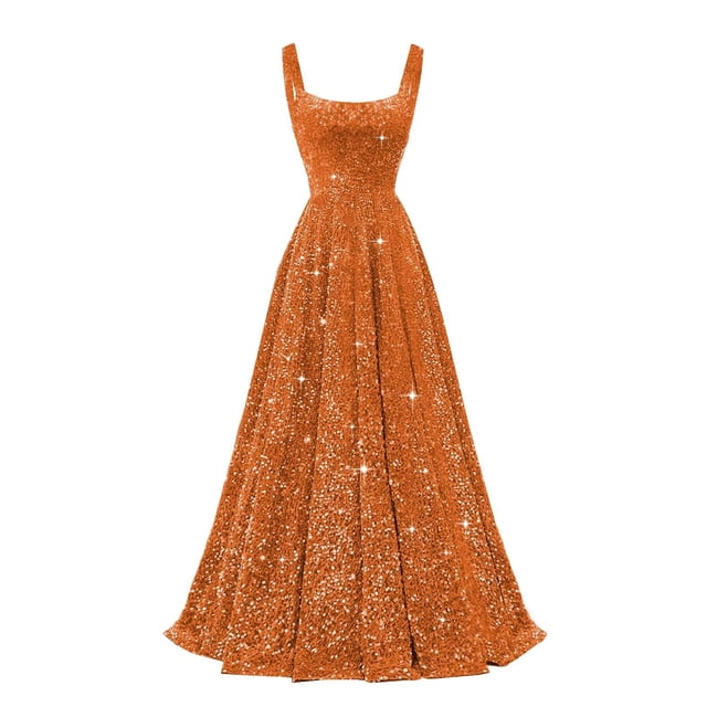 Vestido de fiesta Miao Duo Glitter Sequin A Line Orange para mujer
