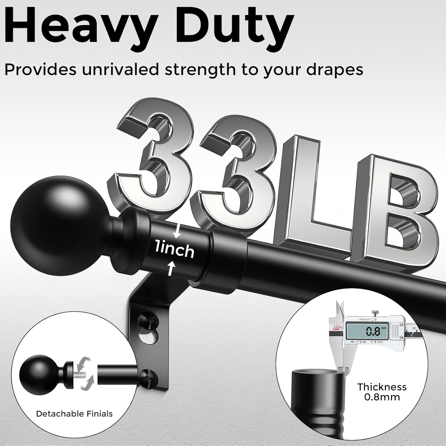 UniMall 2 Pack Curtain Rods 48 to 84 Inch, Black 1 Inch Adjustable Heavy Duty Curtain Rods for Windows, Decorative Modern Window Treatment Rod, Splicing Metal Drapery Pole, Easy Installation
